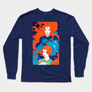 Art Deco Woman Red Head Long Sleeve T-Shirt